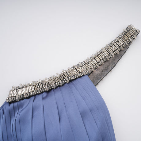 Aurohaya Angelína Blue Diagonal Pleated Gathered Maxi Gown