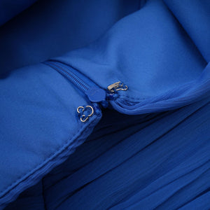 Aurohaya Faustine Blue Cape Design Ruched Maxi Dress