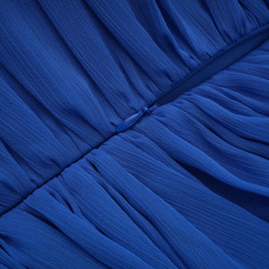 Aurohaya Faustine Blue Cape Design Ruched Maxi Dress