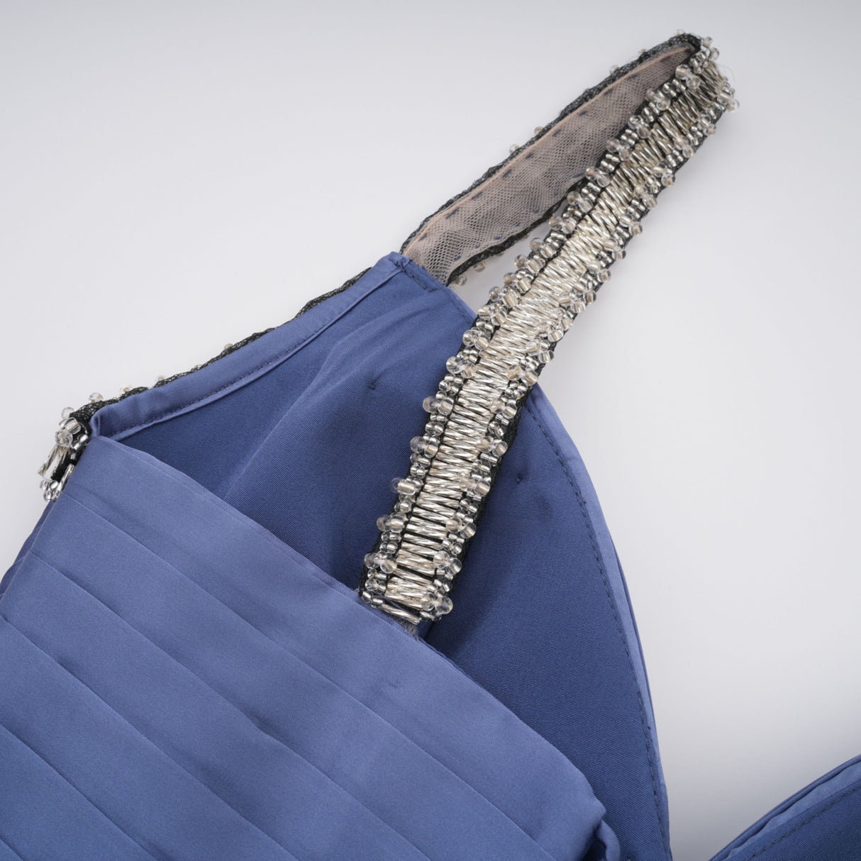 Aurohaya Angelína Blue Diagonal Pleated Gathered Maxi Gown