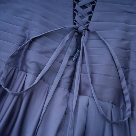 Aurohaya Angelína Blue Diagonal Pleated Gathered Maxi Gown