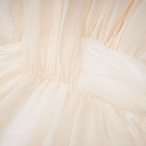 Aurohaya Riley Cream White Draped Tulle Maxi Dress