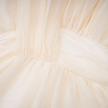Aurohaya Riley Cream White Draped Tulle Maxi Dress
