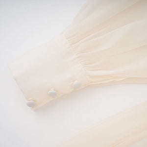 Aurohaya Riley Cream White Draped Tulle Maxi Dress