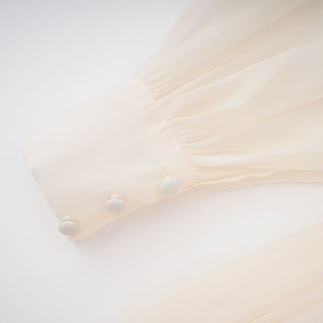 Aurohaya Riley Cream White Draped Tulle Maxi Dress