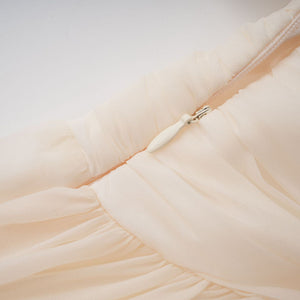 Aurohaya Riley Cream White Draped Tulle Maxi Dress