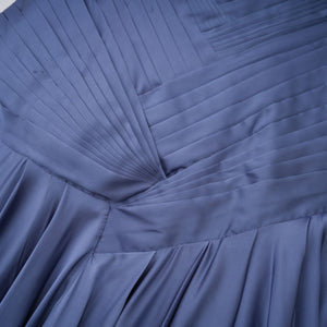 Aurohaya Angelína Blue Diagonal Pleated Gathered Maxi Gown