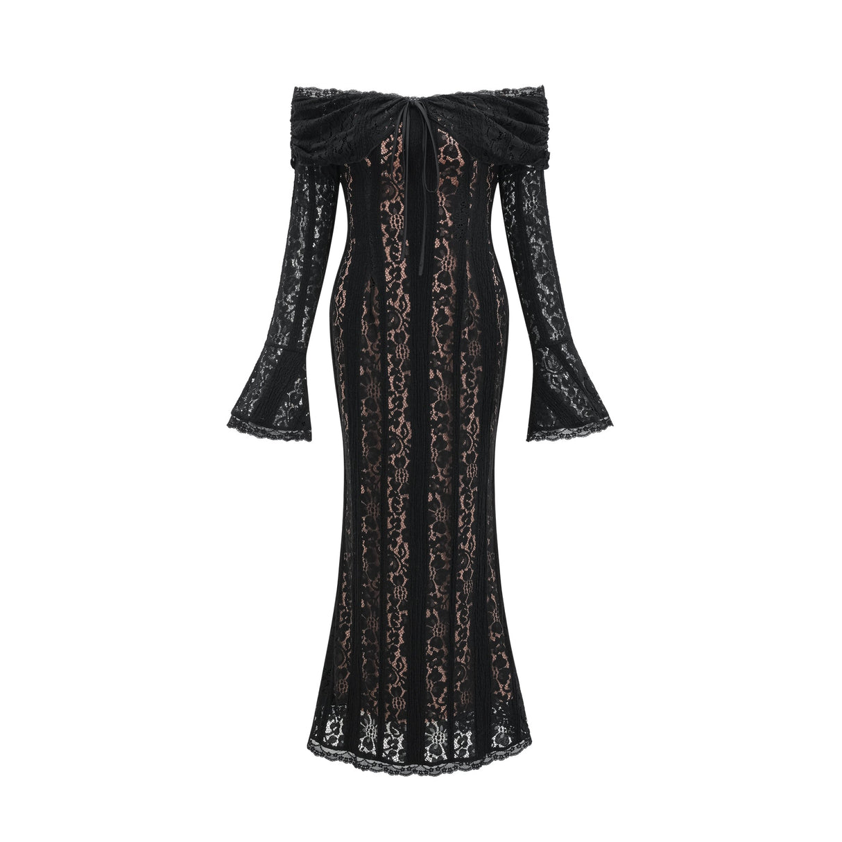 Aurohaya Émeline floral lace flared-cuff midi dress in Black