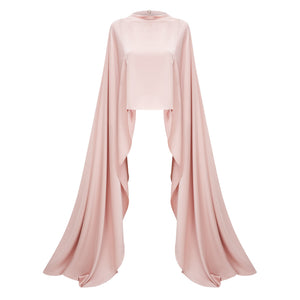 Aurohaya Everleigh Champagne Satin Top & Skirt Set With Cape Detail