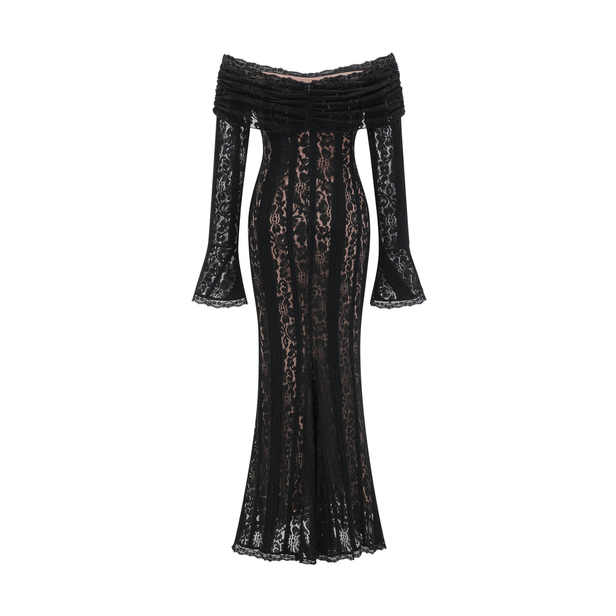 Aurohaya Émeline floral lace flared-cuff midi dress in Black
