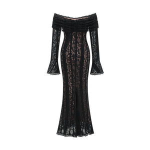 Aurohaya Émeline floral lace flared-cuff midi dress in Black