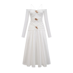 Aurohaya Nadine off-shoulder panelled maxi dress in White