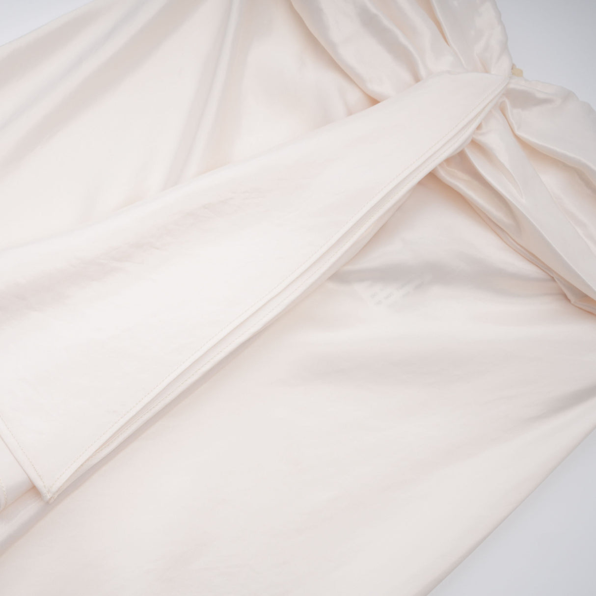 Aurohaya Lilla Beige Strapless Ruffled Satin Maxi Dress