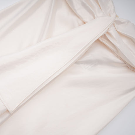Aurohaya Lilla Beige Strapless Ruffled Satin Maxi Dress