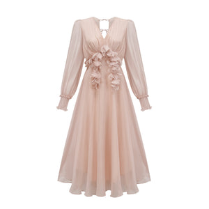Aurohaya Lucie faux-floral embellished midi dress