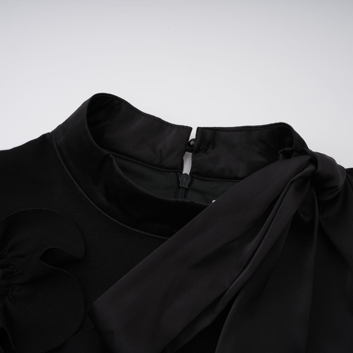 Aurohaya Isidora Black Bowknot Floral Appliqué Maxi Dress