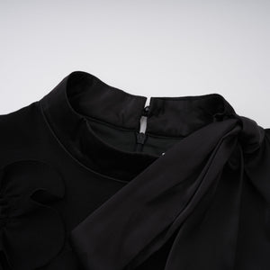 Aurohaya Isidora Black Bowknot Floral Appliqué Maxi Dress
