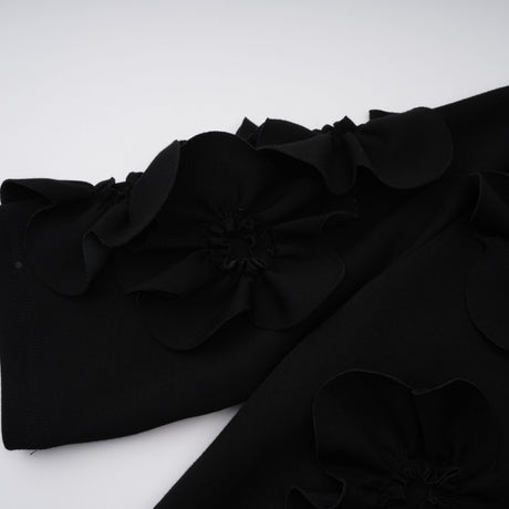 Aurohaya Isidora Black Bowknot Floral Appliqué Maxi Dress