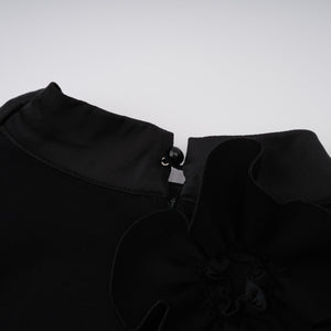 Aurohaya Isidora Black Bowknot Floral Appliqué Maxi Dress
