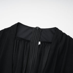 Aurohaya Greta Black Ruched Sheer Mesh Maxi Dress