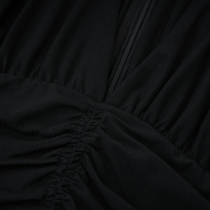 Aurohaya Greta Black Ruched Sheer Mesh Maxi Dress