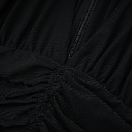 Aurohaya Greta Black Ruched Sheer Mesh Maxi Dress