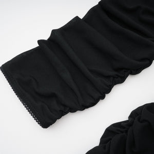 Aurohaya Greta Black Ruched Sheer Mesh Maxi Dress