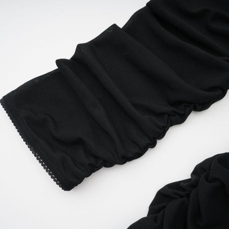 Aurohaya Greta Black Ruched Sheer Mesh Maxi Dress