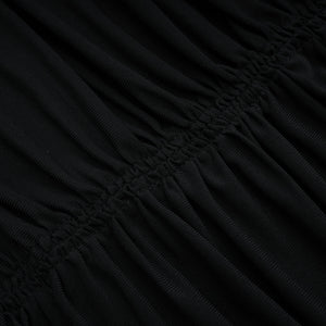 Aurohaya Greta Black Ruched Sheer Mesh Maxi Dress