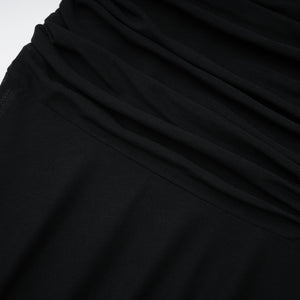 Aurohaya Greta Black Ruched Sheer Mesh Maxi Dress