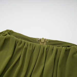 Aurohaya Emilia Green Asymmetrical Ribbon Draped Maxi Dress