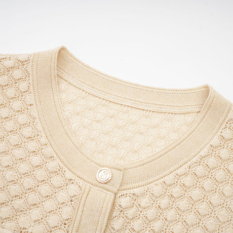 Aurohaya Élodie knitted long-sleeve midi dress in Neutrals