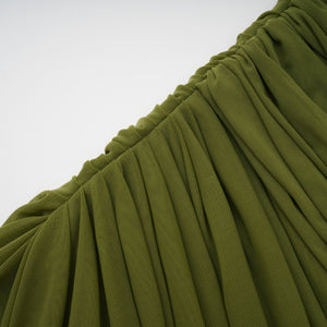 Aurohaya Emilia Green Asymmetrical Ribbon Draped Maxi Dress