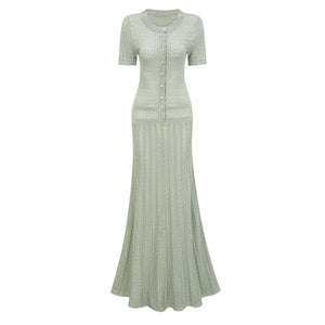 Aurohaya Siena Shirred Crochet-Knit Maxi Dress