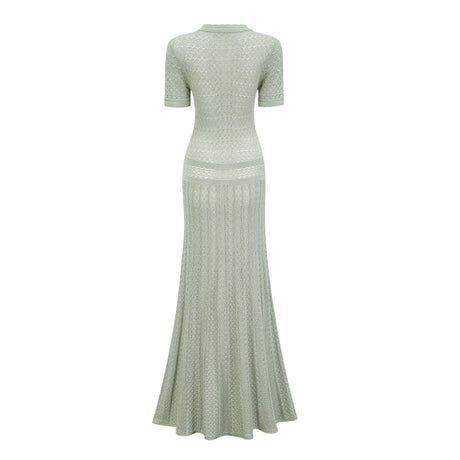 Aurohaya Siena Shirred Crochet-Knit Maxi Dress