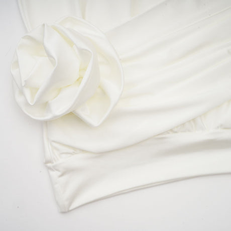 Aurohaya Maeva faux-flower ruched mini dress in White