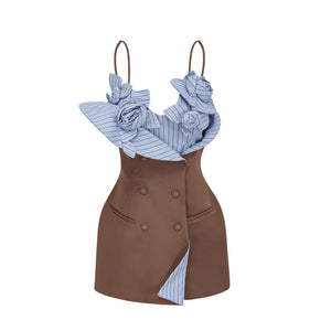 Aurohaya Johanna Brown Floral Panelled Mini Dress