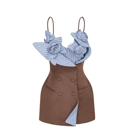 Aurohaya Johanna Brown Floral Panelled Mini Dress