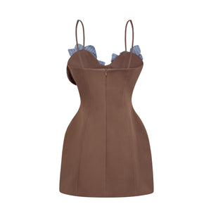 Aurohaya Johanna Brown Floral Panelled Mini Dress