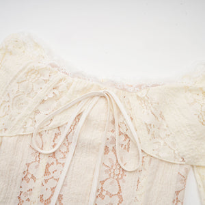 Aurohaya Émeline floral lace flared-cuff mini dress in Neutrals
