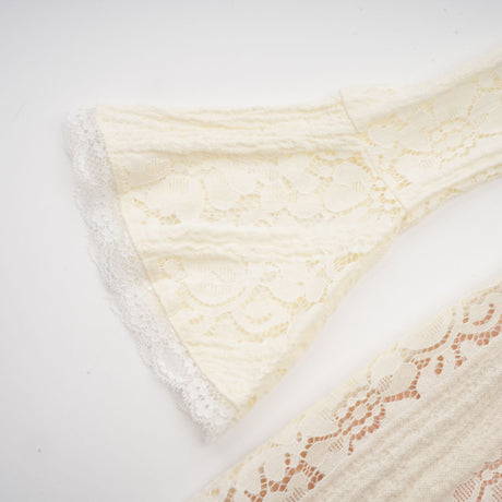 Aurohaya Émeline floral lace flared-cuff mini dress in Neutrals