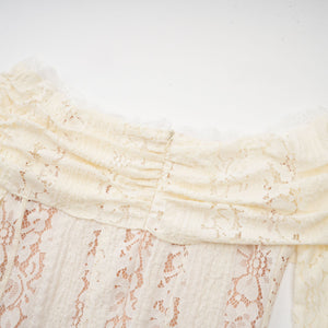 Aurohaya Émeline floral lace flared-cuff mini dress in Neutrals