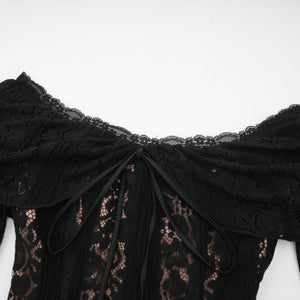 Aurohaya Émeline floral lace flared-cuff midi dress in Black