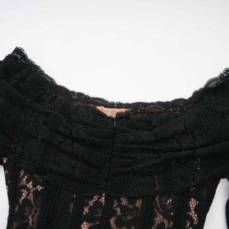 Aurohaya Émeline floral lace flared-cuff midi dress in Black