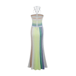 Aurohaya Serelith Metallic Knit Backless Maxi Dress