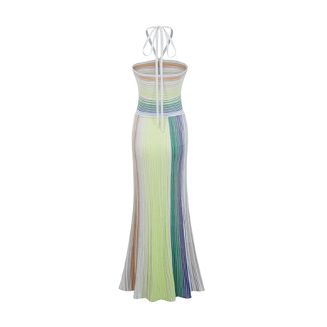 Aurohaya Serelith Metallic Knit Backless Maxi Dress