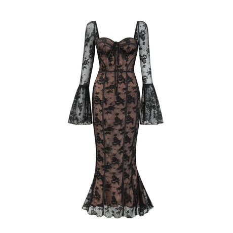 Charisme Lace Corset Bodycon Midi Dress Black