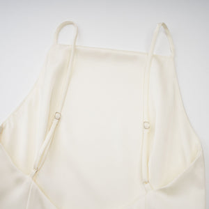 Aurohaya Lyna White Satin Ruffled Mini Dress with Shawl Panel Detail