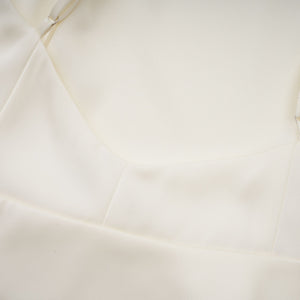 Aurohaya Lyna White Satin Ruffled Mini Dress with Shawl Panel Detail