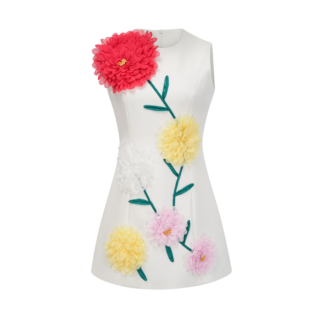 Aurohaya Véronique white 3d-petal sleeveless mini dress